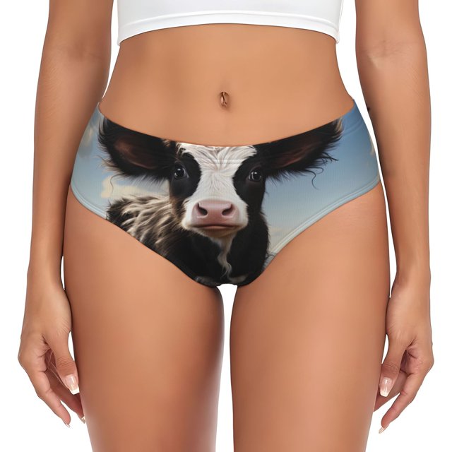 Balery Cute Prairie Cow Ropa Interior de Algodón para Mujer con Dibujo – Braguitas Cómodas y Elásticas, Estilo Clásico-Large