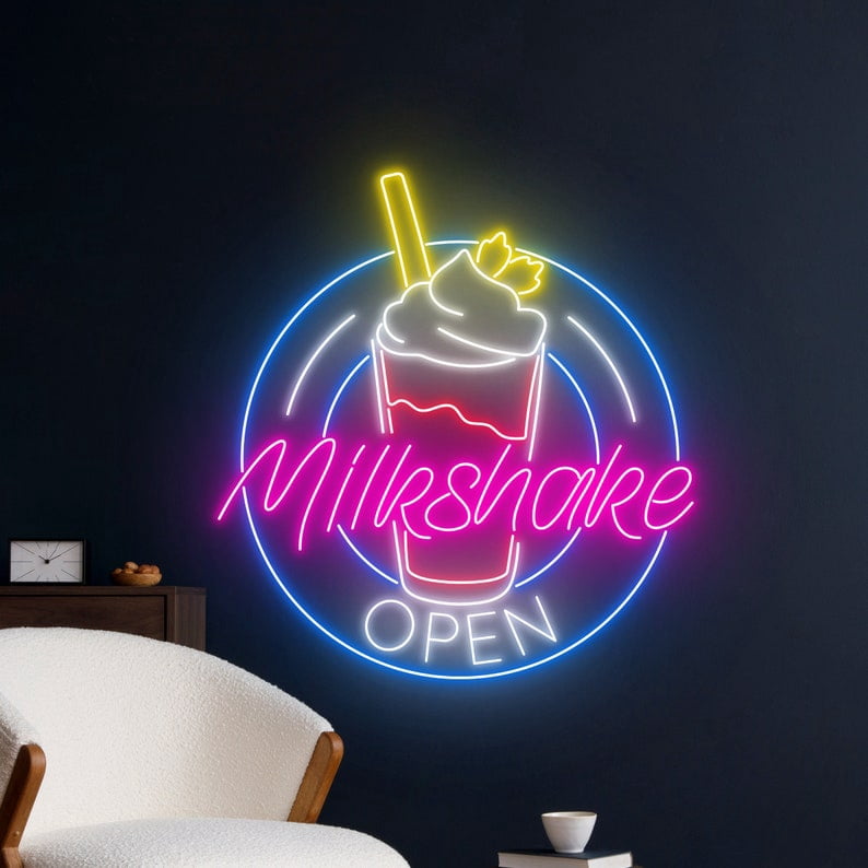 Handmadetneonsign Milkshake Open Neon Led Sign, Open Milkshake Neon Sign, Milkshakes Neon Light