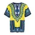 thumbnail image 2 of Unisex African Prints Dress Cotton Dashiki Shirt Ethnic Caftan yellow and blue, 2 of 6