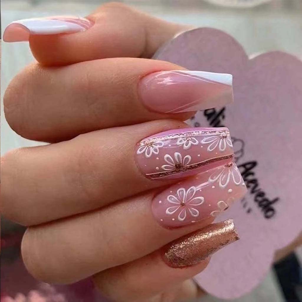 French Tip Press on Nails Medium Fake Nails White Nails Clear Press on