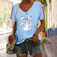 thumbnail image 2 of T-Shirt à Manches Courtes pour Femmes Articles en Liquidation Chemises de Baseball pour Femmes Festival de Baseball Couleur Unie Imprimé Col en V Manches Courtes, 2 of 6