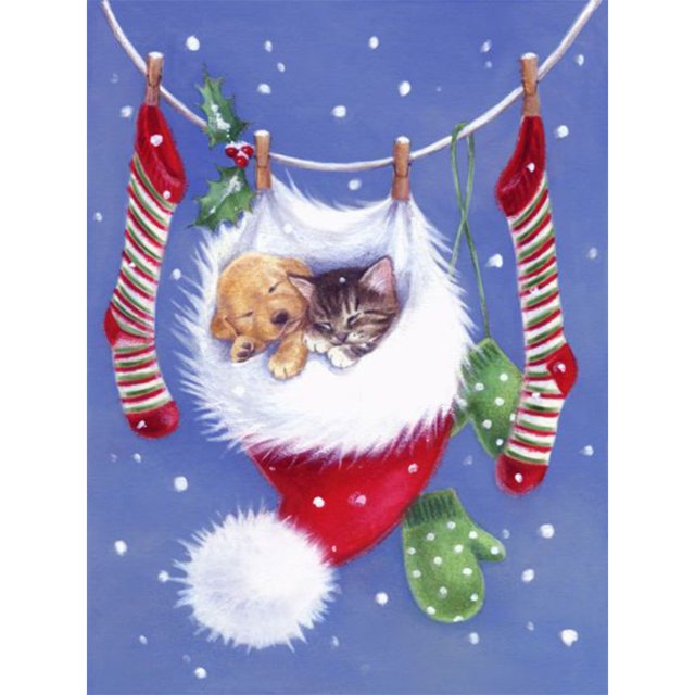 Pintura de diamante (DE7936) 5D DIY Square Christmas Hat Cat Dog Home Decor 20X30cm Hugtrwg Para estrenar