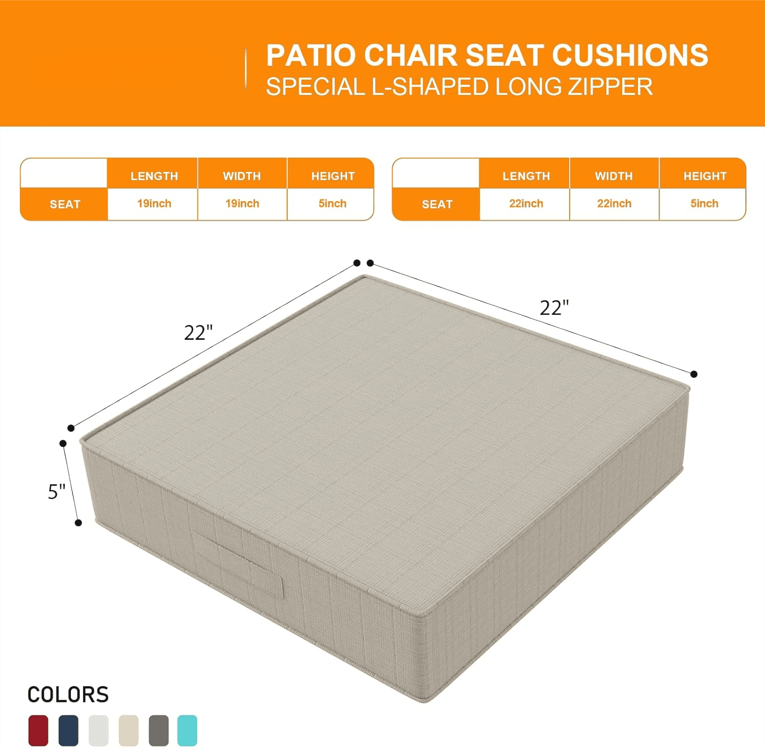 Aofit Waterproof Outdoor Chair Cushions Set of 2, 22x22x5 Inch Square Pads with Handle & Ties for Patio Furniture