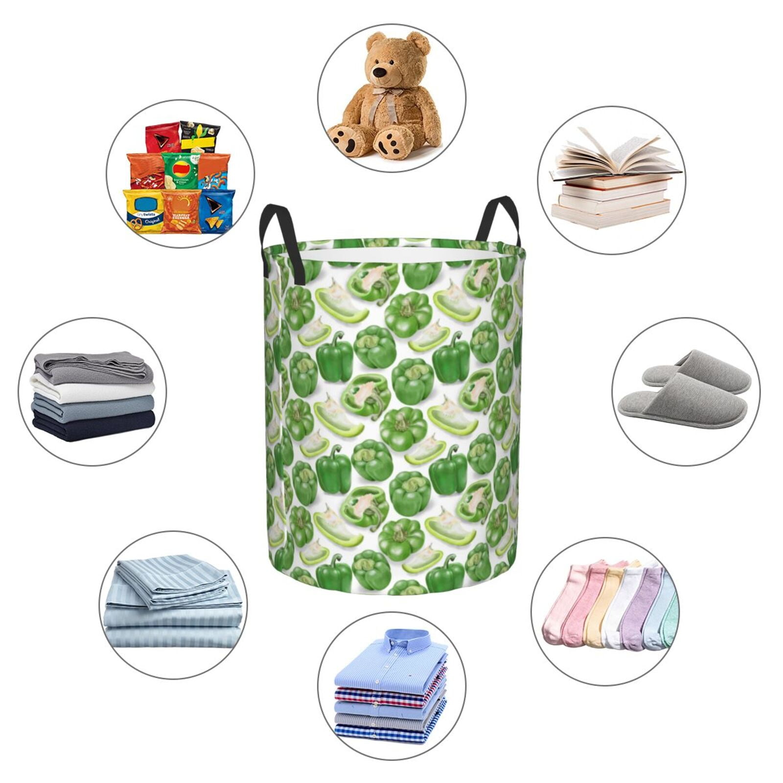 Large Laundry Basket with Handles - Bell Pepper green funny Kids Baby Dirty Clothes Laundry Hamper for Bedroom Aesthetic