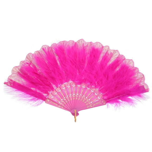 Uxcell Feather Hand Fan Rose Red Vintage Folding Fan  Feather Fan Handheld for Dancing Decoration