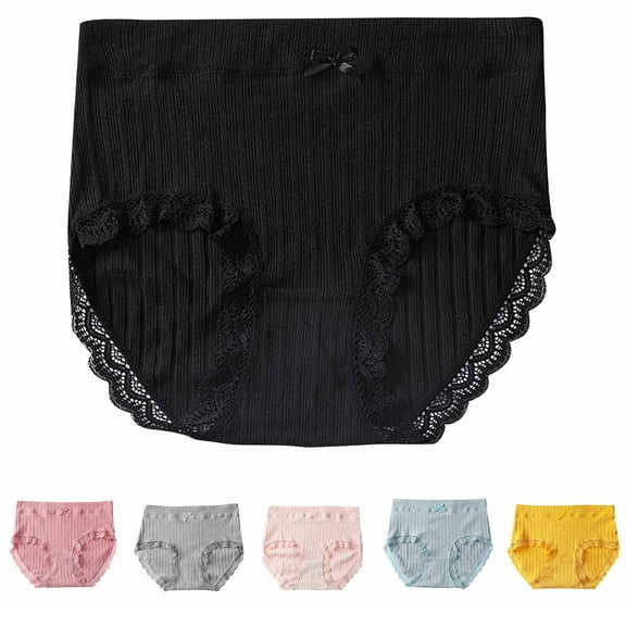 Kmdttou Period Underwear for Women Sexy Lace High Cut Panties Comfort Bikini Panty Stretch Underpants Breathable Ladies Briefs (Regular & Plus Size) Black-L