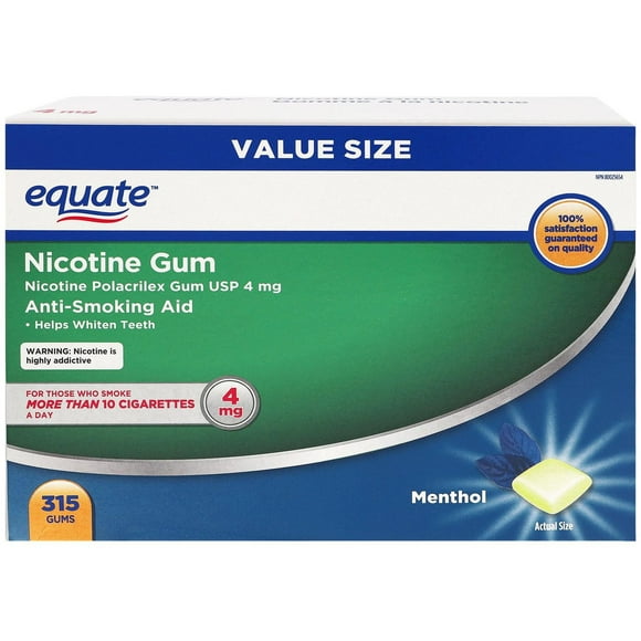 Gomme à la nicotine, Menthol, 4mg Equate