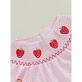 thumbnail image 5 of aturustex Toddler Baby Girls Bubble Romper 0 3M 6M 12M 18M Infant Flying Sleeve Bodysuits Plaid Print Jumpsuits Crew Neck Rompers Strawberry Embroidermmer Outfits Beachwear for Holiday Party, 5 of 8