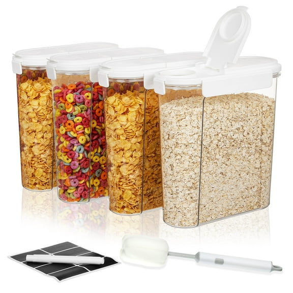 Vtopmart Cereal Containers Storage Set, 4 PCS Airtight Food Organizer with Flip-Top Lids, Plastic Cereal Dispenser (135.2oz/4L)