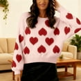 thumbnail image 2 of Arlun Heart Sweaters for Women Love Valentine's Day Knitted Puff Sleeves Crewneck Pullover Tops Casual Long Sleeve Relaxed Fit Cute Sweater 2026 Fashion New Outfits Pink XL, 2 of 4