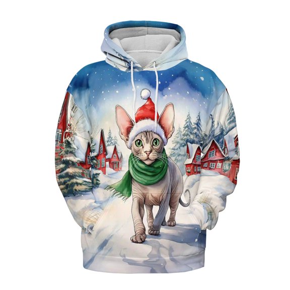 Hello Winter Sphynx Frosty Morning Walk Welcome Snowy Christmas All Over Print 3D Hoodie Unisex Merch Hoodies Cat Lover Kitten Owner Gifts Idea - 02018