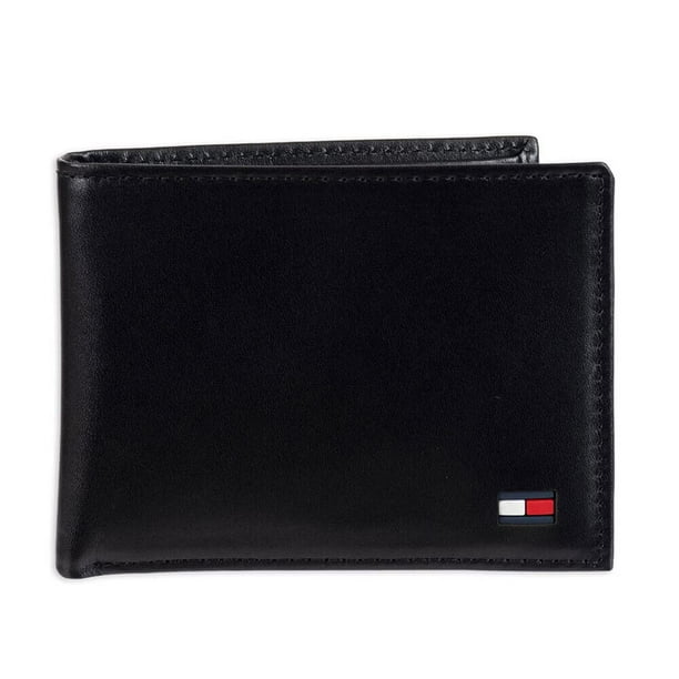Cartera Tommy Hilfiger, delgada, doblada, de piel, color negro, color negro, para hombre
