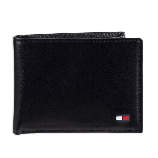 Cartera Tommy Hilfiger, delgada, doblada, de piel, color negro, color negro, para hombre