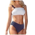thumbnail image 1 of Bañador Bikini HUOGUO con estampado de rayas de cintura alta para mujer, 1 of 5