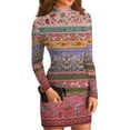 thumbnail image 2 of Women's High-Neck Casual Long Sleeve Floral Printed Slim-Fit Dress for Spring and Autumn Outings,Pink,XL, 2 of 6