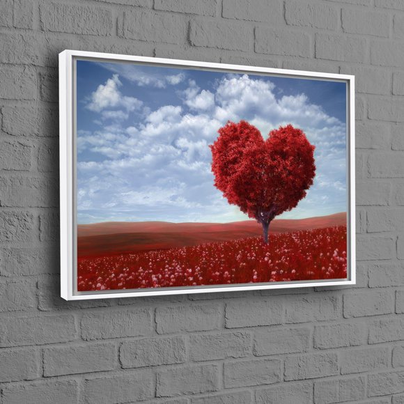 Red Heart-Shaped Tree Canvas Art Wall Hanging For Landscape Wall Decor And Printable Wall Art