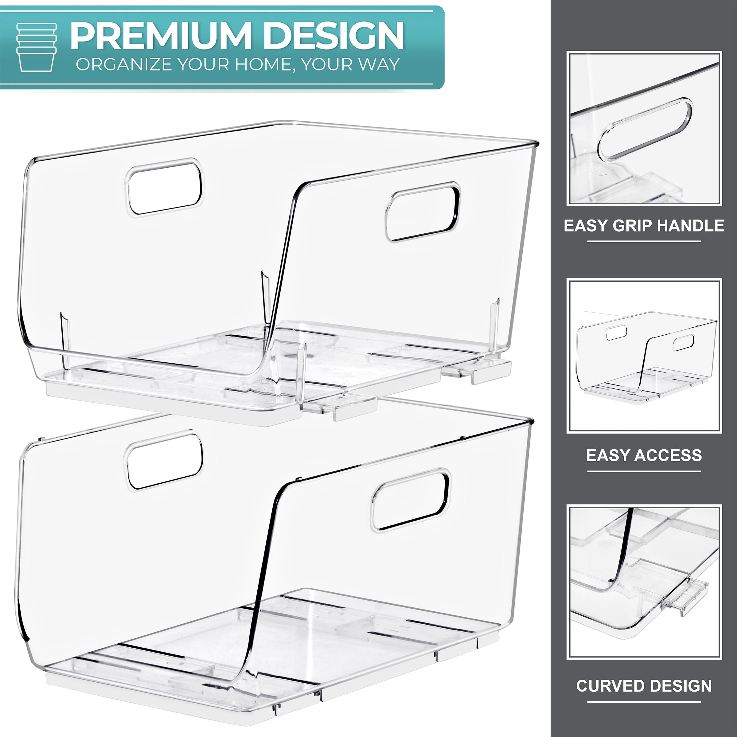 Sorbus Clear Stackable Storage Bins, Medium Open-Front Acrylic Pantry Organizers, 6 Pack