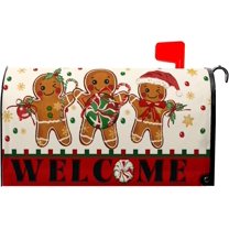 Gingerbread Man Mailbox Covers Merry Christmas Mailbox Wraps Magnetic Standard Size 21x18 inch Welcome Mail Box Cover Outdoor Decor for Garden