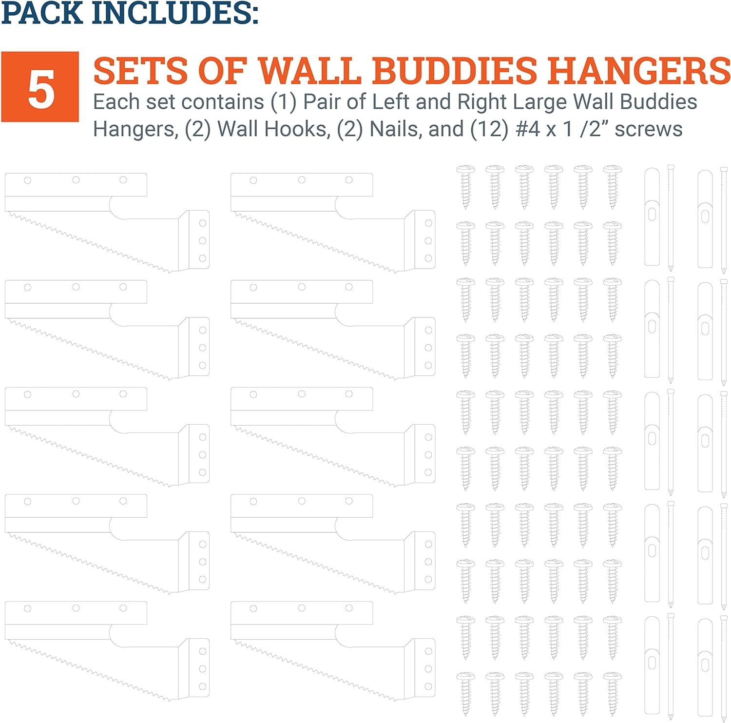 Picture Hang Solutions 60-lb Capacity Self-Leveling Wall Hangers - Complete Wall Buddies Kit for Wood Frames 5 Sets Per pack