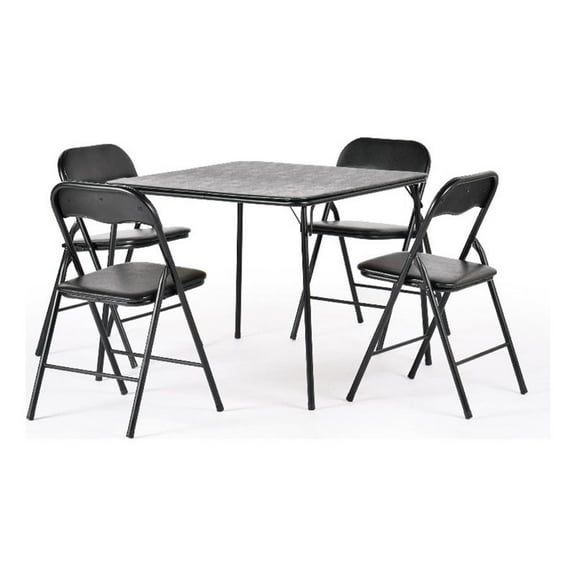 Homy Casa 5-Piece Black Folding Patio Dining Set with PVC Chairs