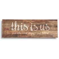 Inkdotpot Stretched Canvas Quotes Wall Art Decor, This Is Us Our Life .Our Story.Our Home Wall Decor- 6 x 17 Rustic Wall Art Sign- Farmhouse Decor Faux Plaque Sign