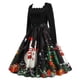 thumbnail image 1 of Moda para mujer Bowknot A Line Flare Vestido vintage Prom Swing Manga larga Impresión Navidad Vestido de fiesta de Navidad Pompotops  hdfakjf526, 1 of 1