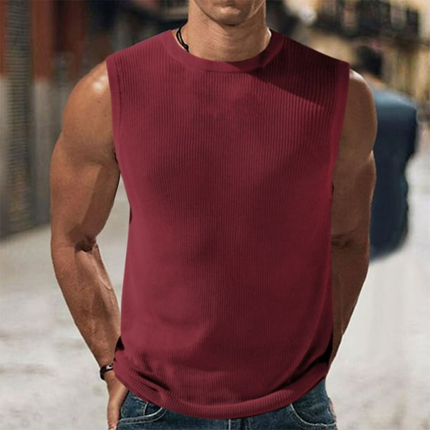 pstuiky Camiseta sin mangas para hombre, Blusa deportiva sin mangas con cuello redondo y estampado liso informal para hombre Camisas para hombres s