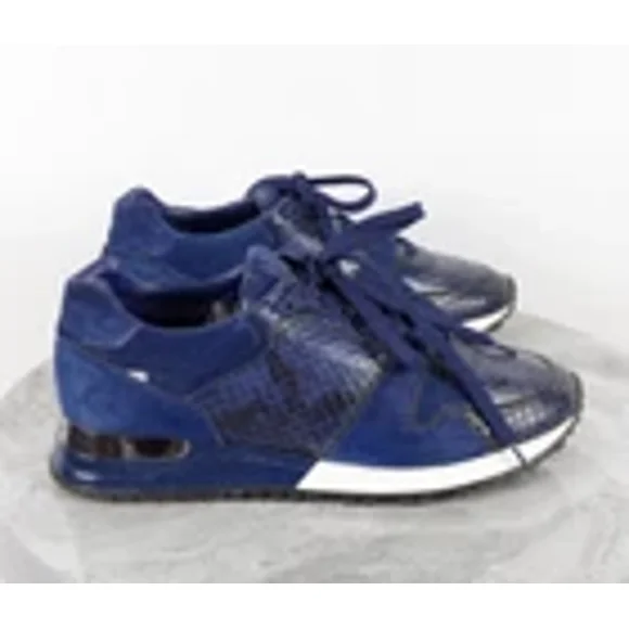 Women's Louis Vuttion Run Away Blue Leather Python Pony Sneakers Size 37