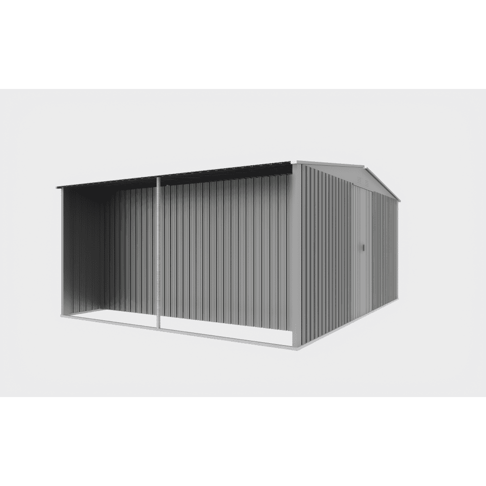 Versatile 11ft x 13ft Grey Outdoor Storage Shed – Dual Function as Metal Shed and Firewood Shed! Perfect for Organizing Tools and Storing Firewood in Style!