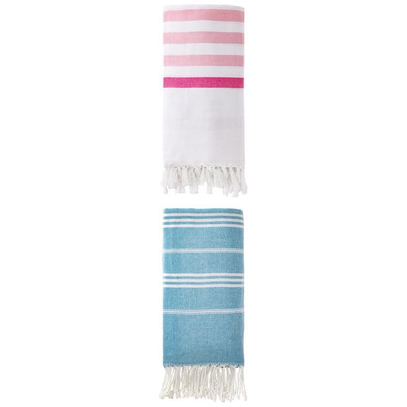 Unique Bargains 2 Pack Turkish Durable Beach Towel Pink/Blue 71"x40"/71"x35"