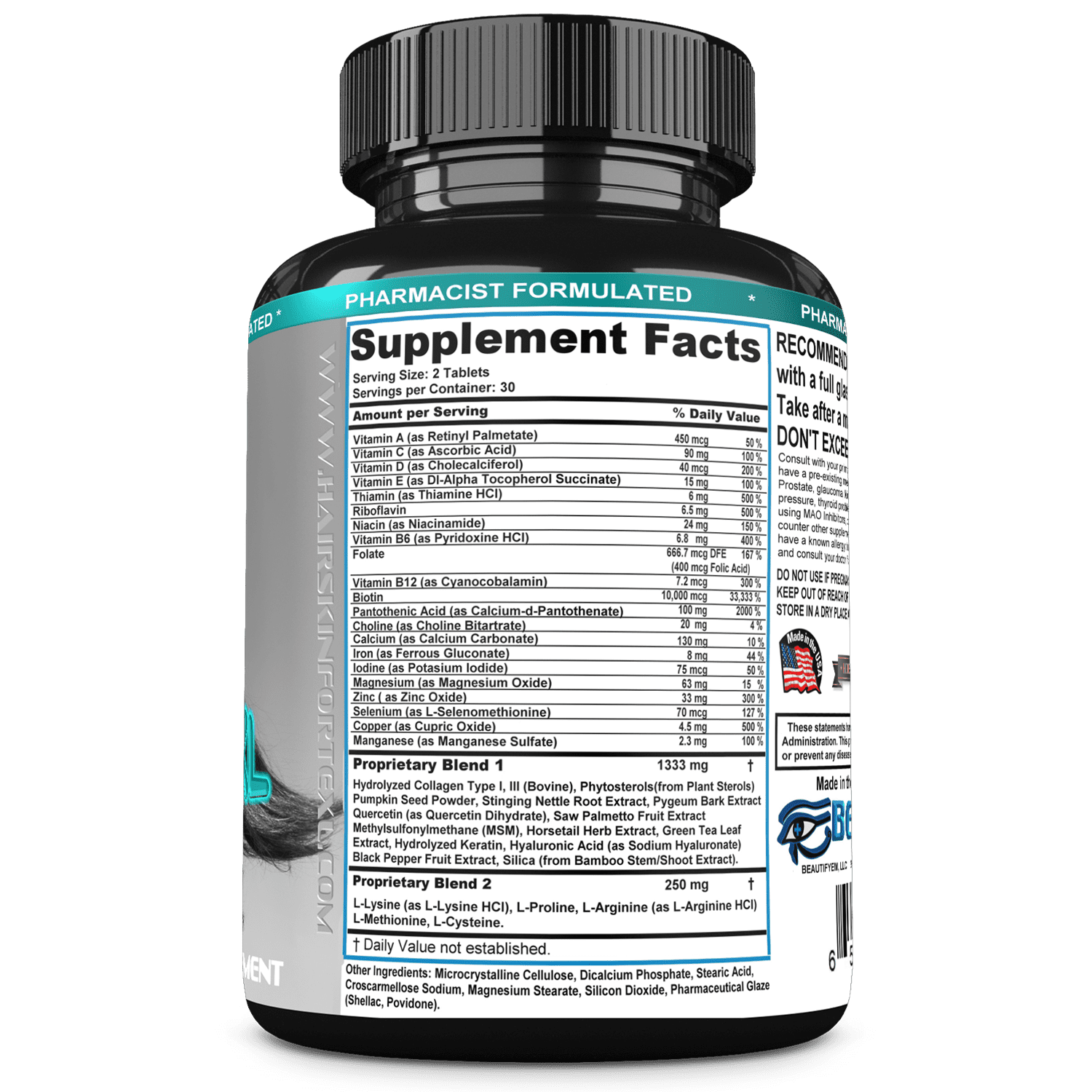 HAIR SKIN FORTE XL  Hair Growth Supplement | Hair Skin Vitamins | 10000 mcg Biotin | Collagen | Fuller, Thicker Healthy Hair | Women Hair Growth Supplement | Tight and Younger Skin. 90 Tablets