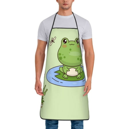 

Wukai Frog Amanita Mushroom Print Aprons Adjustable Bib Aprons Cooking Kitchen Chef Apron for Women and Men