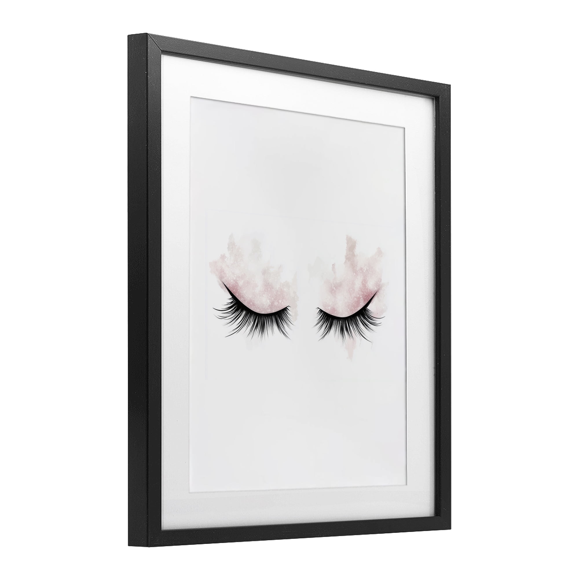 Pastel Pink Makeup & Lashes Black Framed Print Under Glass, design by Christine Simpson Art