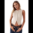 thumbnail image 1 of Chaleco de Mujer Sin Mangas, Cuello Redondo, Corte Ajustado, Acanalado, con Botones, Color Albaricoque L, 1 of 8