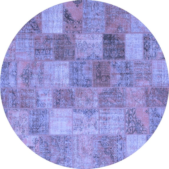 Ahgly Company Machine Washable Indoor Round Patchwork Blue Transitional Area Rugs, 7' Round