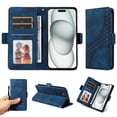thumbnail image 4 of for iPhone 13 Wallet Case, Pattern PU Leather Purse Phone Case with [Credit Card Slots] [Wrist Strap] Flip Stand Shockproof Full Body Protective Cover for iPhone 13, Blue, 4 of 10