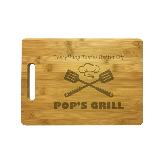 Grilling Gifts Everything Tastes Better Off Pop's Grill Engraved Natural Bamboo Wood Cutting Board Fathers Day Gift for Grandpa