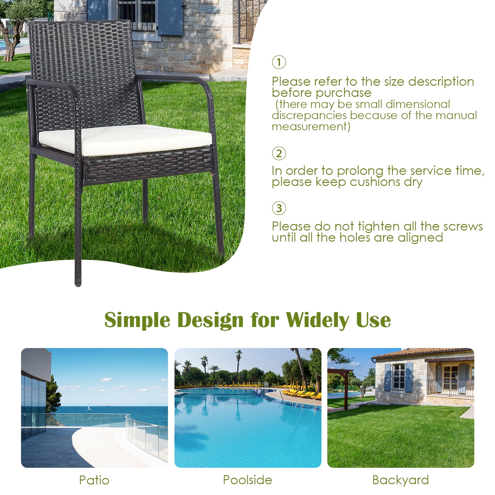 Patiojoy 4 PCS Patio Wicker Rattan Dining Chairs Outdoor Arm Cushioned Seats Armrest Garden