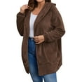 thumbnail image 5 of Huowey Womens Overcoat Soft Wool Fuzzy Hooded Jacket Long Sleeve Casual Open Front Cardigan With Pockets Lightweight Outdoor Dailywear,Brown,XXL, 5 of 7