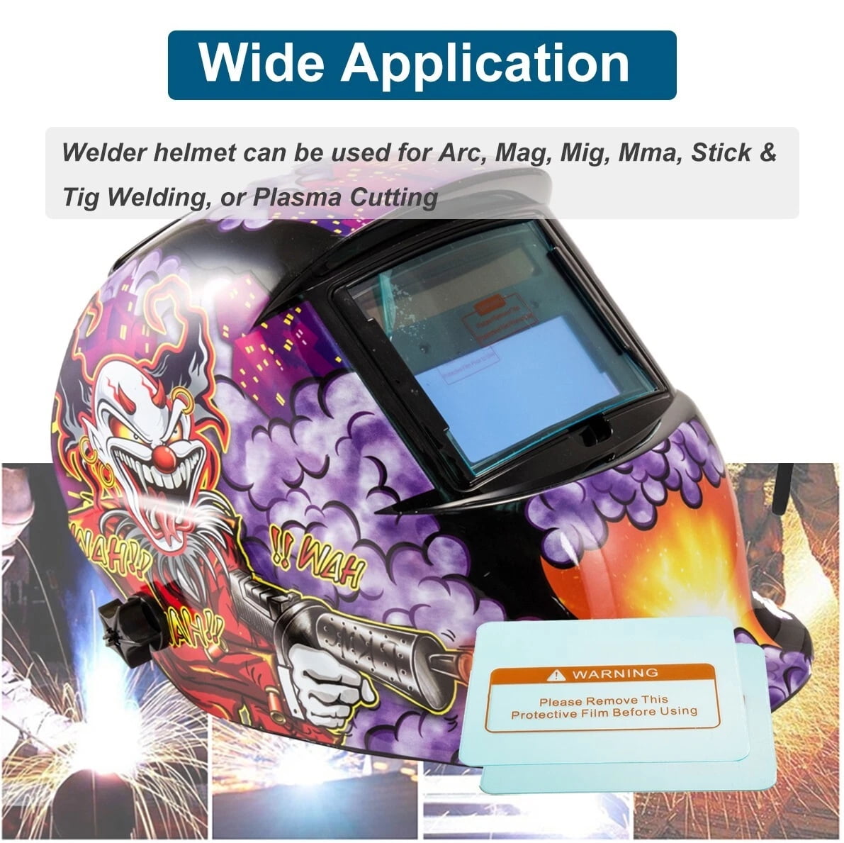 iMeshbean Auto Darkening Welding Helmet Solar Powered Hood Mask Grinding with Extra Lens ANSI Approved Clown Design Color