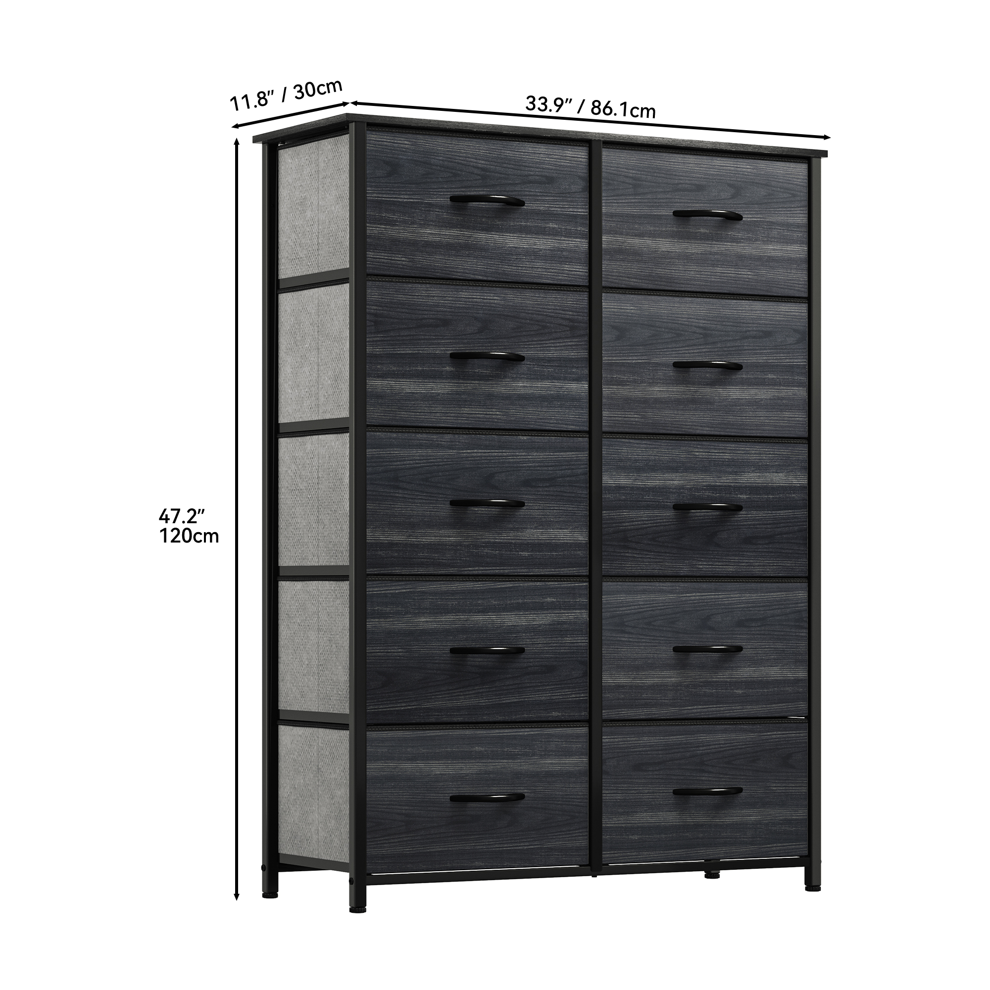 Dextrus 10 Drawer Dresser - Fabric Storage Tower, Organizer Unit for Adult for Living Room, Black