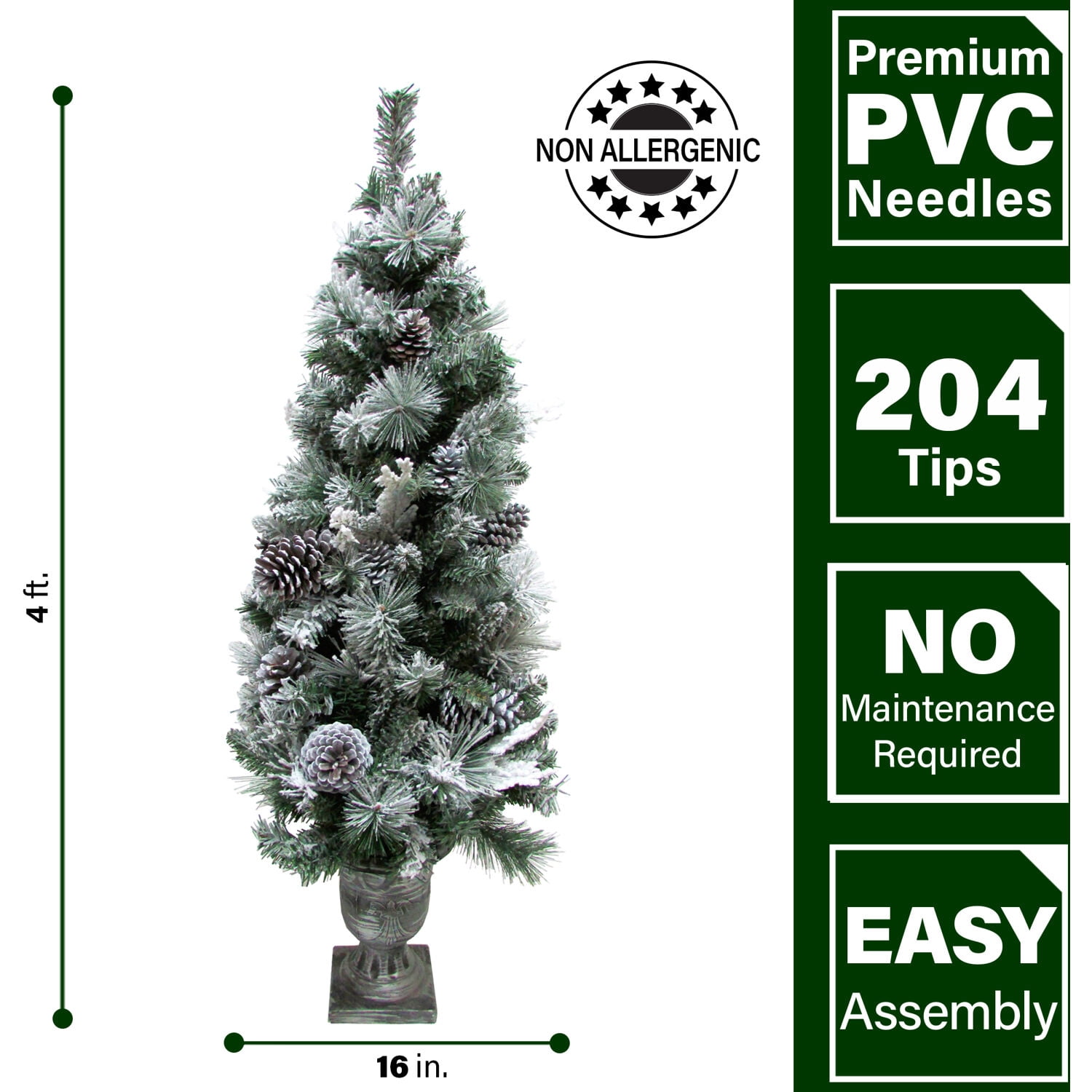 Fraser Hill Farm 4-Ft. Christmas Snow Flocked Porch Trees with Oversized Pinecones, Set of 2, FF048CHPT001-0SN/S2