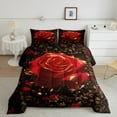 thumbnail image 2 of Red Gold Rose Floral King Comforter Set,Romantic Flower Bedding Set Valentines Day Gifts Women,Green Leaf Plant Quilt Bed Set Country Flowers Bed Comforter Set 3Pcs, 2 of 5
