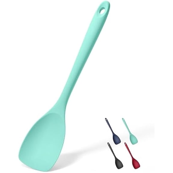 Silicone Spoon Spatula, 600ºF Heat-Resistant High Quality Rubber Spoonula with Seamless Design, Non-Stick Flexible Scraper Kitchen Cooking Spoon Baking Tool for Mixing, Scraping (Aqua Sky)
