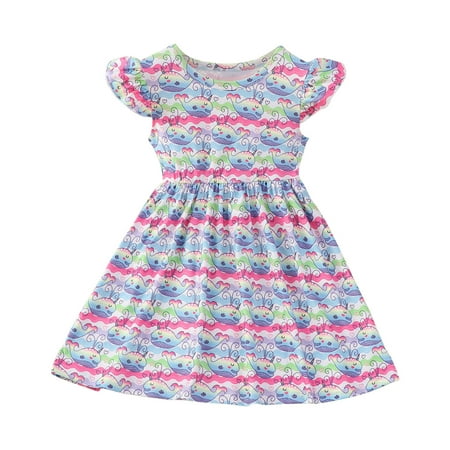 

Edvintorg 1-6 Years Baby Girls Dress 2023 Summer Infant Toddler Kids Girls Flying Sleeve Print Princess Dress Casual Party Beach Dresses Clearance