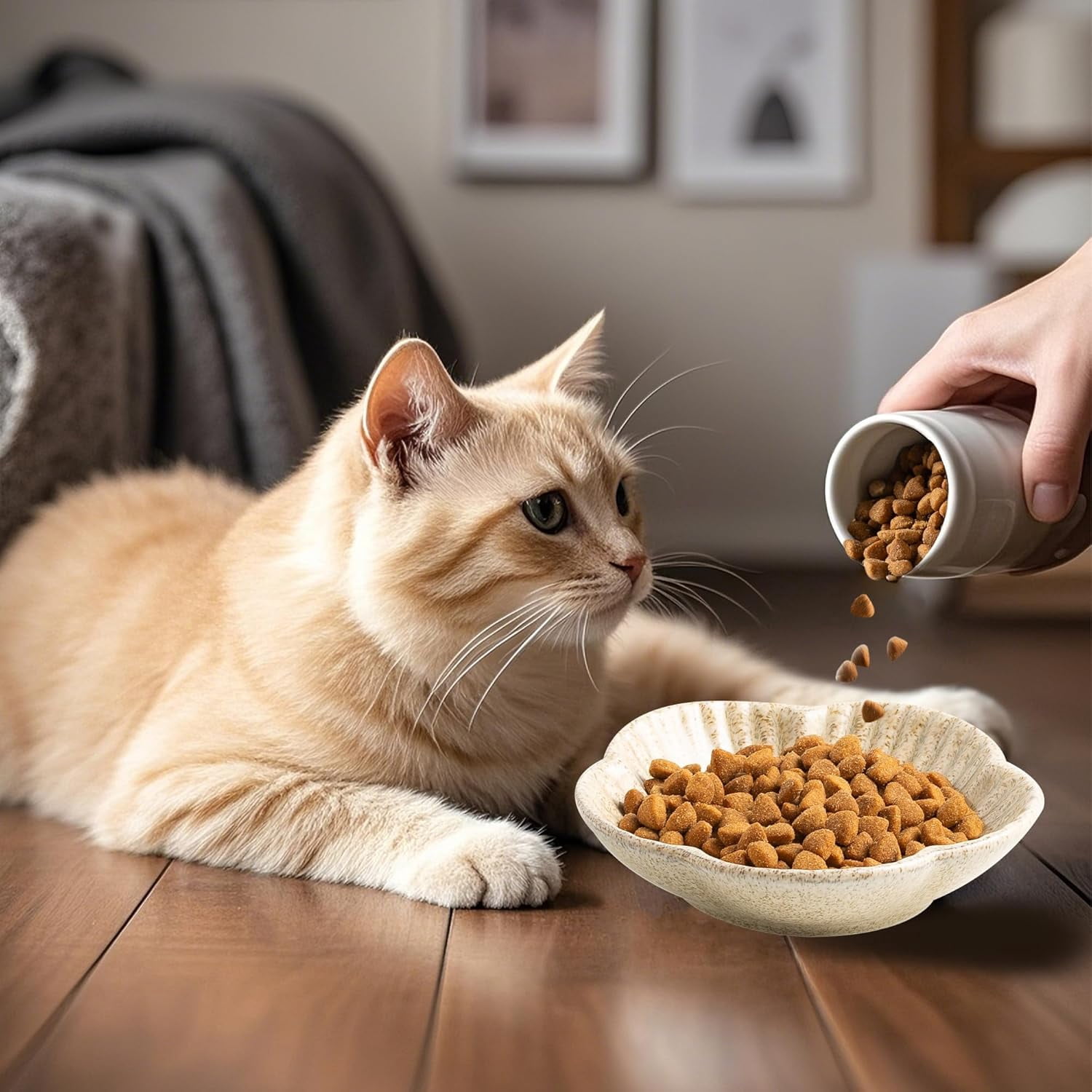 Cat Food Bowls, Ceramic Pet Plates, Cat Dish for Food, Water and Snack, 4.72 Inch, Indoor and Outdoor Use, Kitten Puppy and Small Animals Bowls Set of 3 (Camel)