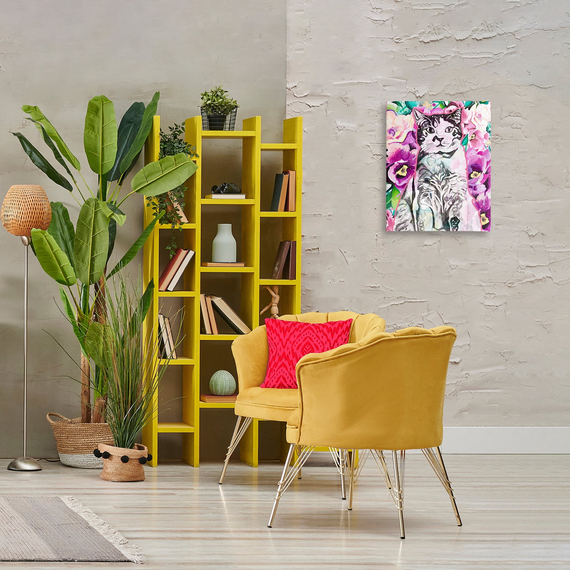 Stupell Industries Kitty Among Flowers Animals & Insects Painting Gallery Wrapped Canvas Art Print Wall Art, 16 x 20