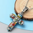 thumbnail image 5 of Colorful Rainbow Cross Necklace Black Oxidsized Murano Style Millefiori Glass Flower Stainless Steel Chain Size 20" Catholic Faith Christian Religious Jewelry Christmas Gifts for Women, 5 of 9