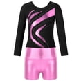 thumbnail image 3 of YONGHS Kids Girls Gymnastics Active Dancewear Long Sleeve Leotard Bodysuit with Shorts Set Pink 12, 3 of 7