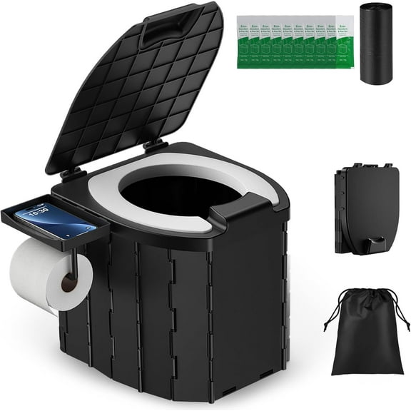 Portable Toilet for Adults & Kids, Foldable Camping Travel Potty with Lid & Paper Holder, Upgrade Water Barrier,Compact Lightweight Design for Car/RV/Hiking/Beach/Camping,450lbs Capacity$$